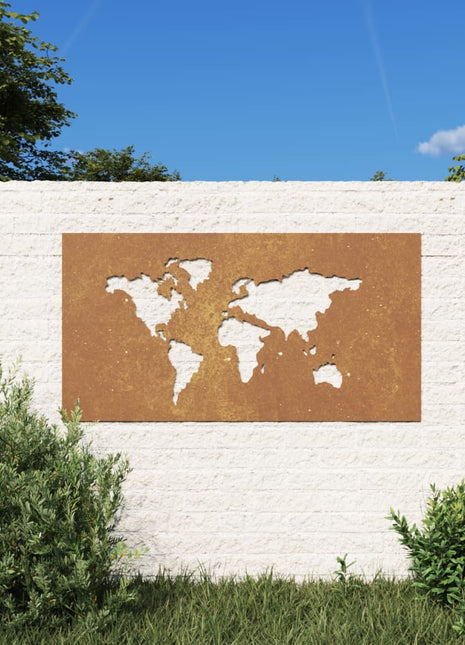 Wanddecoratie tuin wereldkaartontwerp 105x55 cm cortenstaal