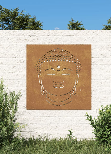 Wanddecoratie tuin boeddhahoofd-ontwerp 55x55 cm cortenstaal