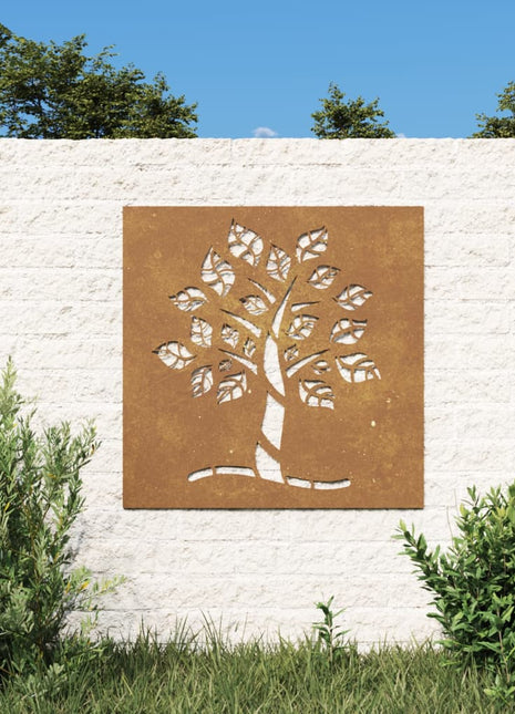 Wanddecoratie tuin boomontwerp 55x55 cm cortenstaal