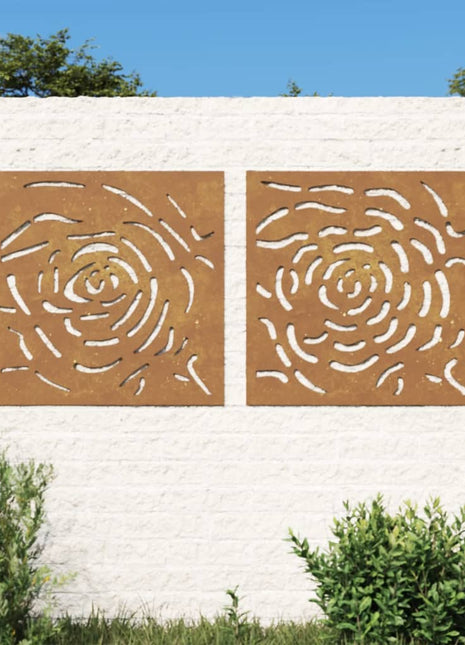 Wanddecoratie tuin 2 st rozenontwerp 55x55 cm cortenstaal