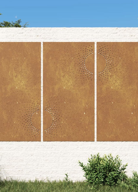 Wanddecoratie tuin 3 st zonontwerp 105x55 cm cortenstaal
