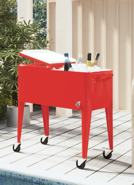 Koelbox op wielen 92x43x89 cm rood