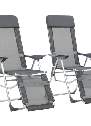 Campingstoelen met voetensteun 2 st inklapbaar textileen grijs