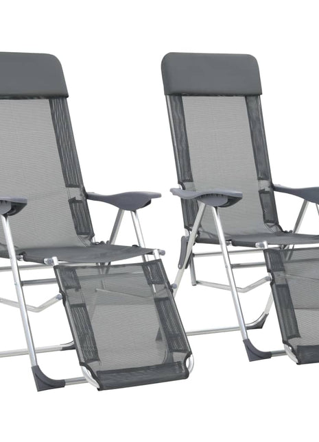 Campingstoelen met voetensteun 2 st inklapbaar textileen grijs