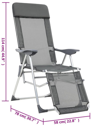 Campingstoelen met voetensteun 2 st inklapbaar textileen grijs