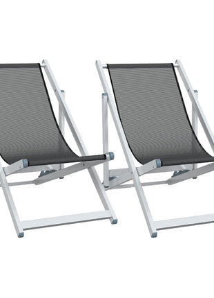 Strandstoelen inklapbaar 2 st aluminium en textileen grijs