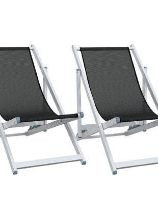 Strandstoelen inklapbaar 2 st aluminium en textileen zwart