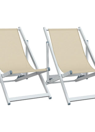Strandstoelen inklapbaar 2 st aluminium en textileen crèmekleur