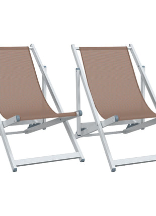 Strandstoelen inklapbaar 2 st aluminium en textileen bruin