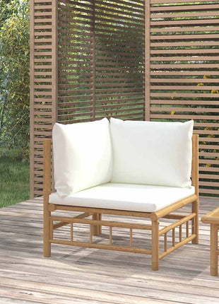 Tuinhoekbank Met Kussens Bamboe Wit