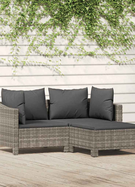 3-Delige Loungeset Met Kussens Poly Rattan Grijs