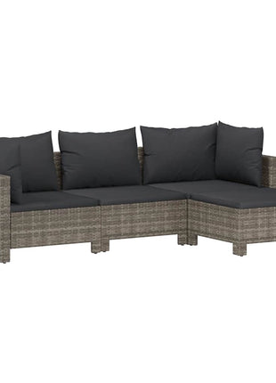 4-Delige Loungeset Met Kussens Poly Rattan Grijs