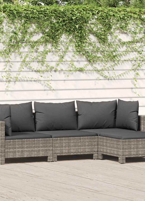 4-Delige Loungeset Met Kussens Poly Rattan Grijs