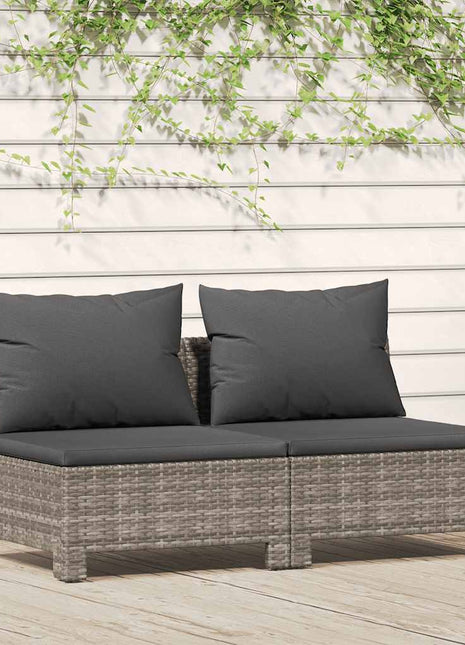 Tuinbank 2-Zits Met Kussens Poly Rattan Grijs