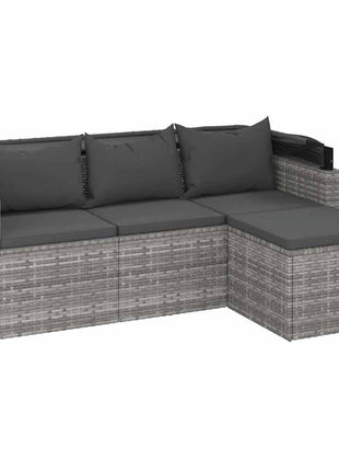 Tuinbank 3-Zits Met Dak En Voetenbank Poly Rattan