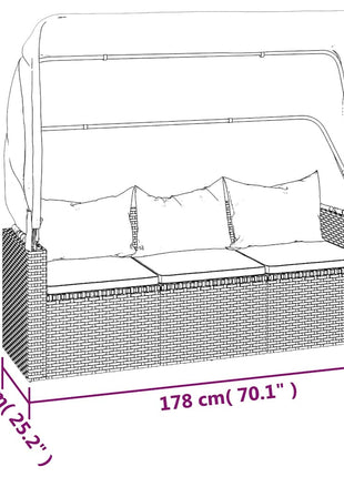Tuinbank 3-Zits Met Dak En Voetenbank Poly Rattan