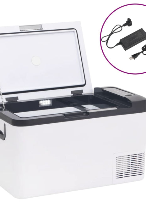 Koelbox met handvat en adapter 25 L PP & PE zwart en wit
