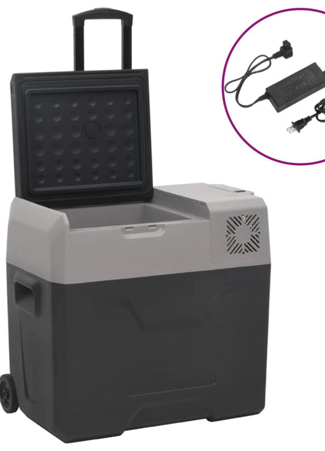 Koelbox met wielen en adapter 40 L polypropeen zwart en grijs