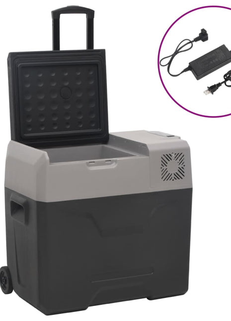 Koelbox met wielen en adapter 50 L polypropeen zwart en grijs