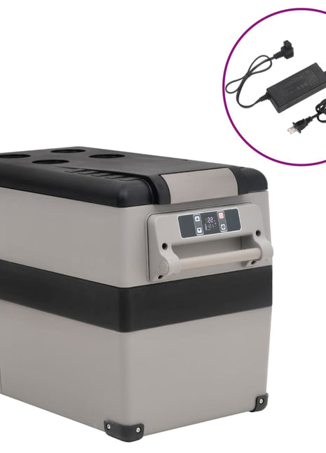 Koelbox met handvat en adapter 55 L PP & PE zwart en grijs