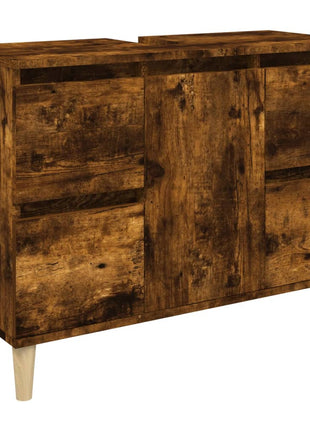 Wastafelkast 80x33x60 cm bewerkt hout gerookt eikenkleurig