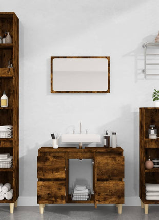 Wastafelkast 80x33x60 cm bewerkt hout gerookt eikenkleurig