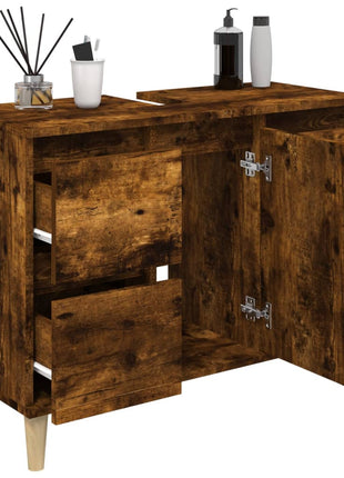 Wastafelkast 80x33x60 cm bewerkt hout gerookt eikenkleurig