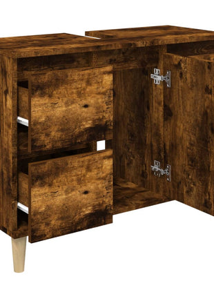 Wastafelkast 80x33x60 cm bewerkt hout gerookt eikenkleurig