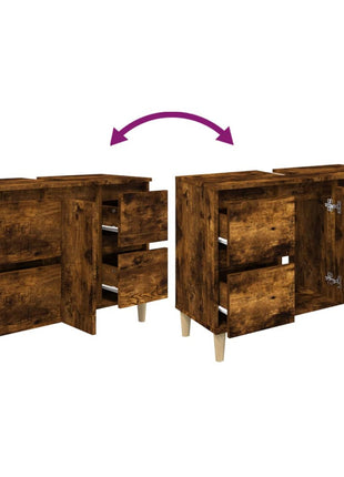 Wastafelkast 80x33x60 cm bewerkt hout gerookt eikenkleurig