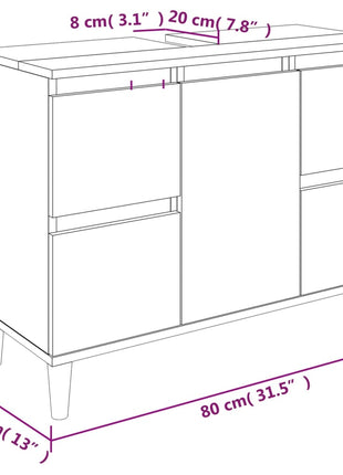 Wastafelkast 80x33x60 cm bewerkt hout gerookt eikenkleurig