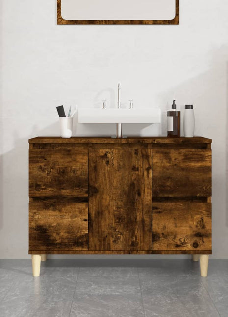 Wastafelkast 80x33x60 cm bewerkt hout gerookt eikenkleurig