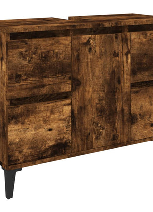Wastafelkast 80x33x60 cm bewerkt hout gerookt eikenkleurig