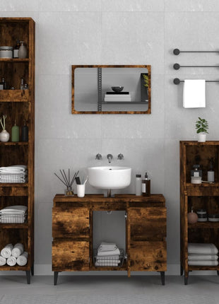 Wastafelkast 80x33x60 cm bewerkt hout gerookt eikenkleurig