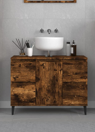 Wastafelkast 80x33x60 cm bewerkt hout gerookt eikenkleurig