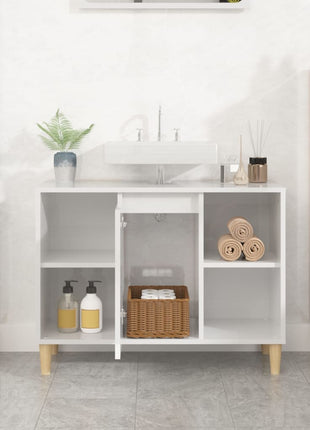Wastafelkast 80x33x60 cm bewerkt hout hoogglans wit