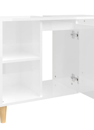 Wastafelkast 80x33x60 cm bewerkt hout hoogglans wit