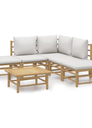 6-delige Loungeset met kussens bamboe lichtgrijs