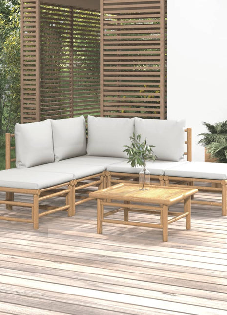 6-delige Loungeset met kussens bamboe lichtgrijs