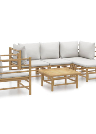 6-delige Loungeset met kussens bamboe lichtgrijs