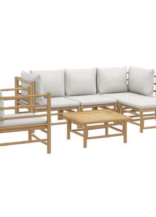 6-delige Loungeset met kussens bamboe lichtgrijs