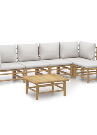 6-delige Loungeset met kussens bamboe lichtgrijs