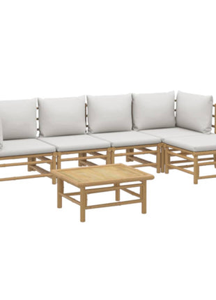 6-delige Loungeset met kussens bamboe lichtgrijs