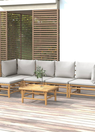 6-delige Loungeset met kussens bamboe lichtgrijs