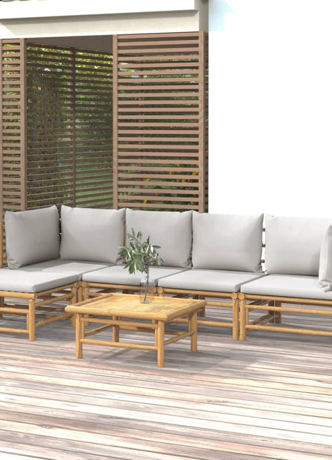 6-delige Loungeset met kussens bamboe lichtgrijs
