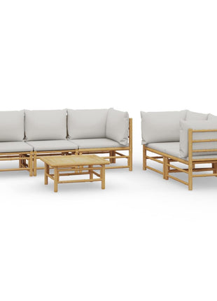 6-delige Loungeset met kussens bamboe lichtgrijs