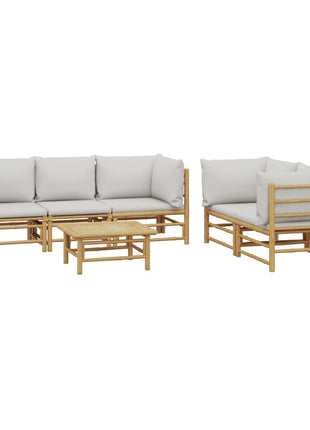 6-delige Loungeset met kussens bamboe lichtgrijs