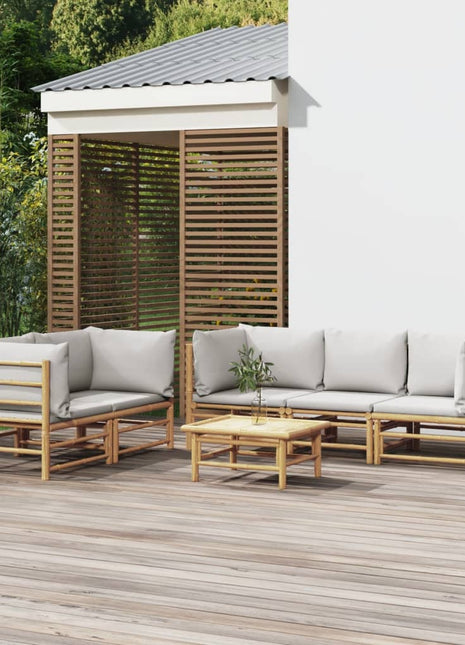 6-delige Loungeset met kussens bamboe lichtgrijs