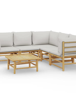 6-delige Loungeset met kussens bamboe lichtgrijs