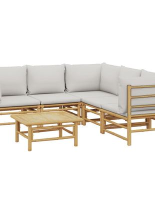 6-delige Loungeset met kussens bamboe lichtgrijs