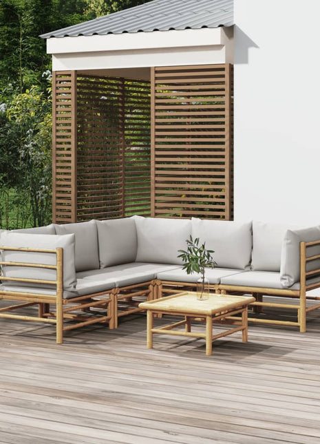 6-delige Loungeset met kussens bamboe lichtgrijs